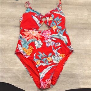 Floral Red Swimwear with keyhole detail